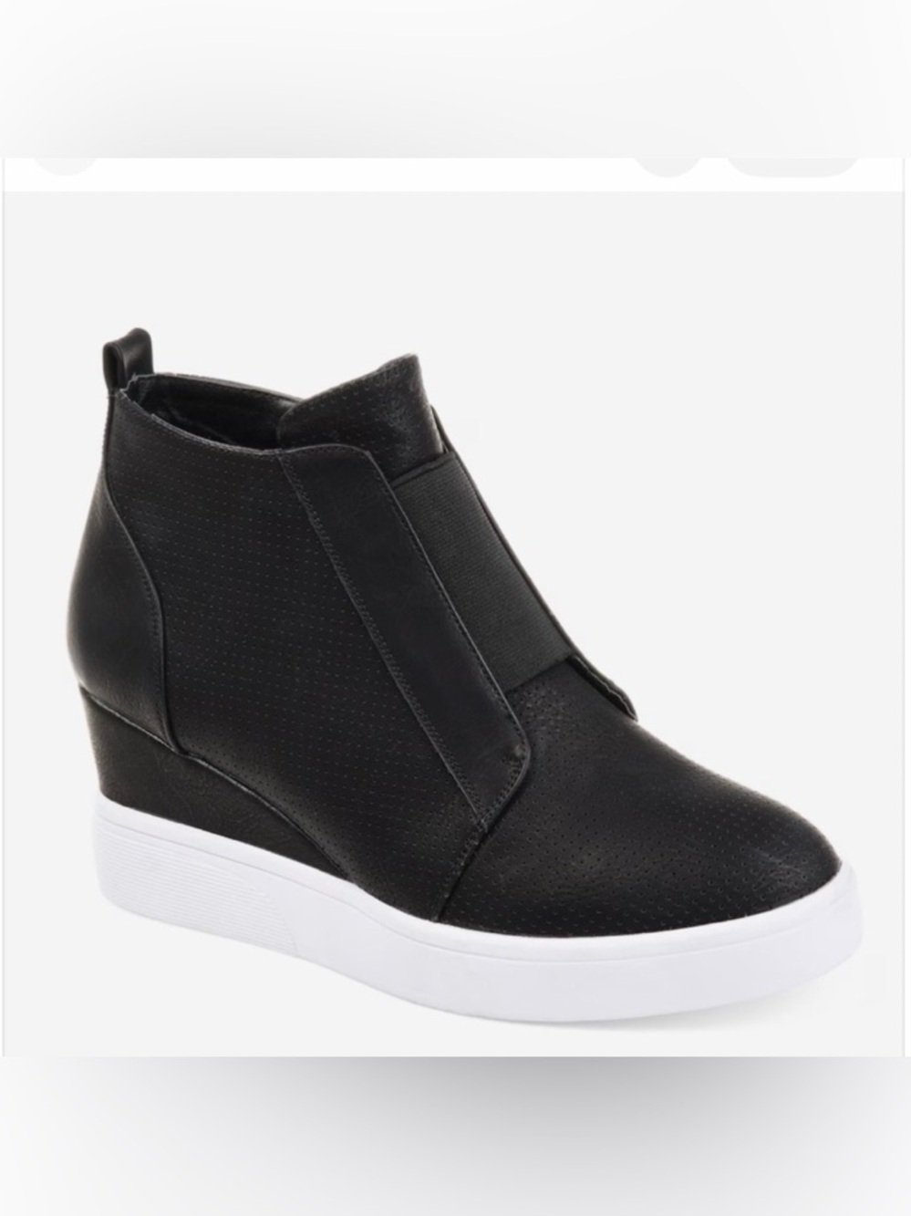Black Leather Wedge Sneaker Boot with White Sole